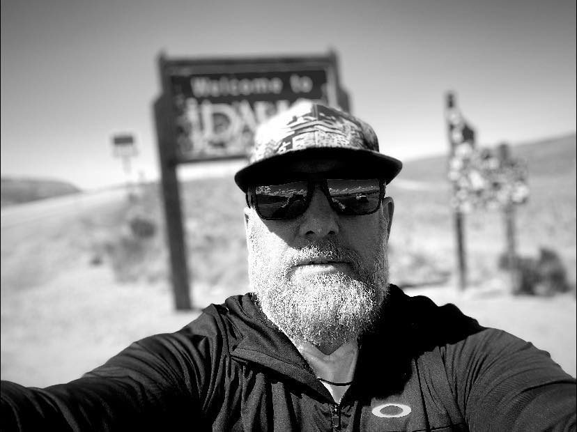 Mack Miessner at the Idaho state line