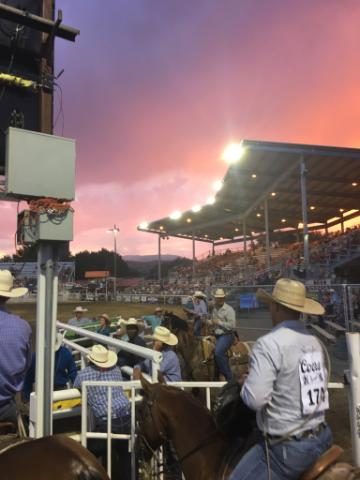 Rodeo arena at sunset