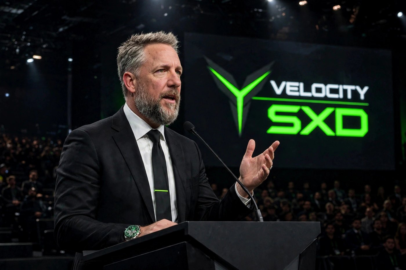 Mack Miessner delivering the Velocity SXD keynote